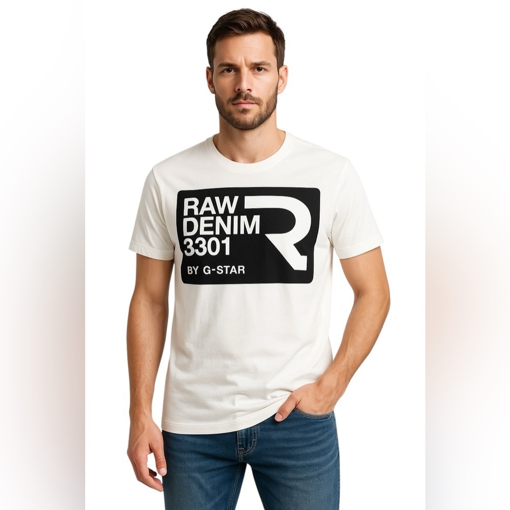G-Star RAW White Graphic Logo Tee Streetwear Raw Denim 3301 T-Shirt Men’s Large